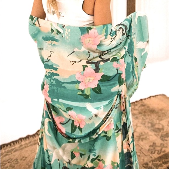 Perching Kimono robe / wrap / cover up turquoise & pink ( deep teal ) gift airy - Picture 15 of 16